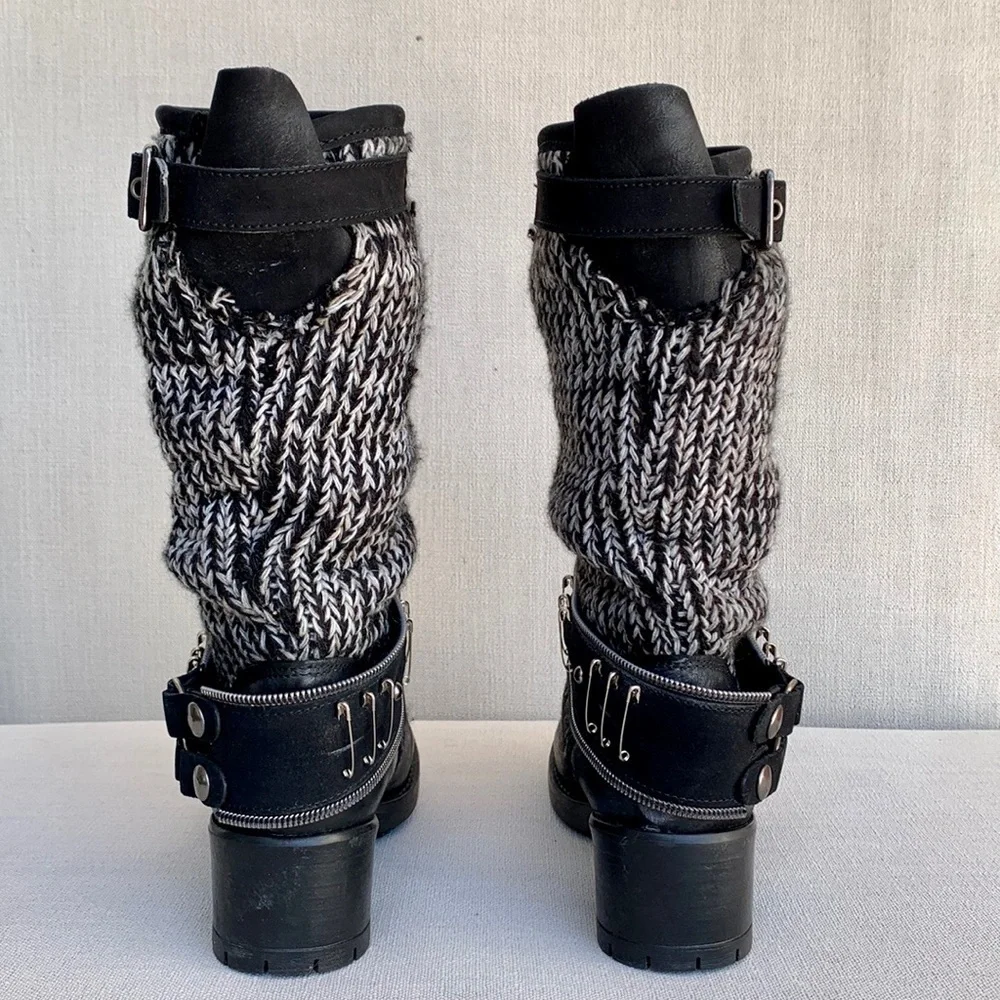 LUISA MIRANDA ITALIA Chunky Lug Sole Harness Slouch Biker Moto Boots, Size 36 6 - Picture 9 of 11